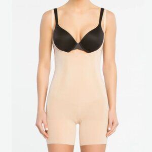 SPANX On Core Open Bust Mid-Thigh Bodysuit Beige Size XL